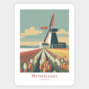 Vintage Retro Minimalistic Netherlands Tulip Fields Poster Sticker